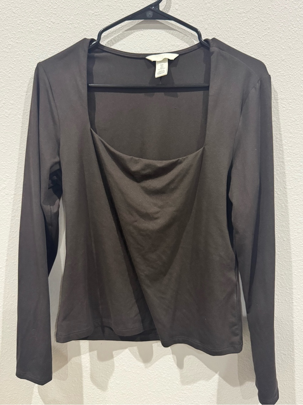 H&M Brown Long Sleeve Draped Front Top